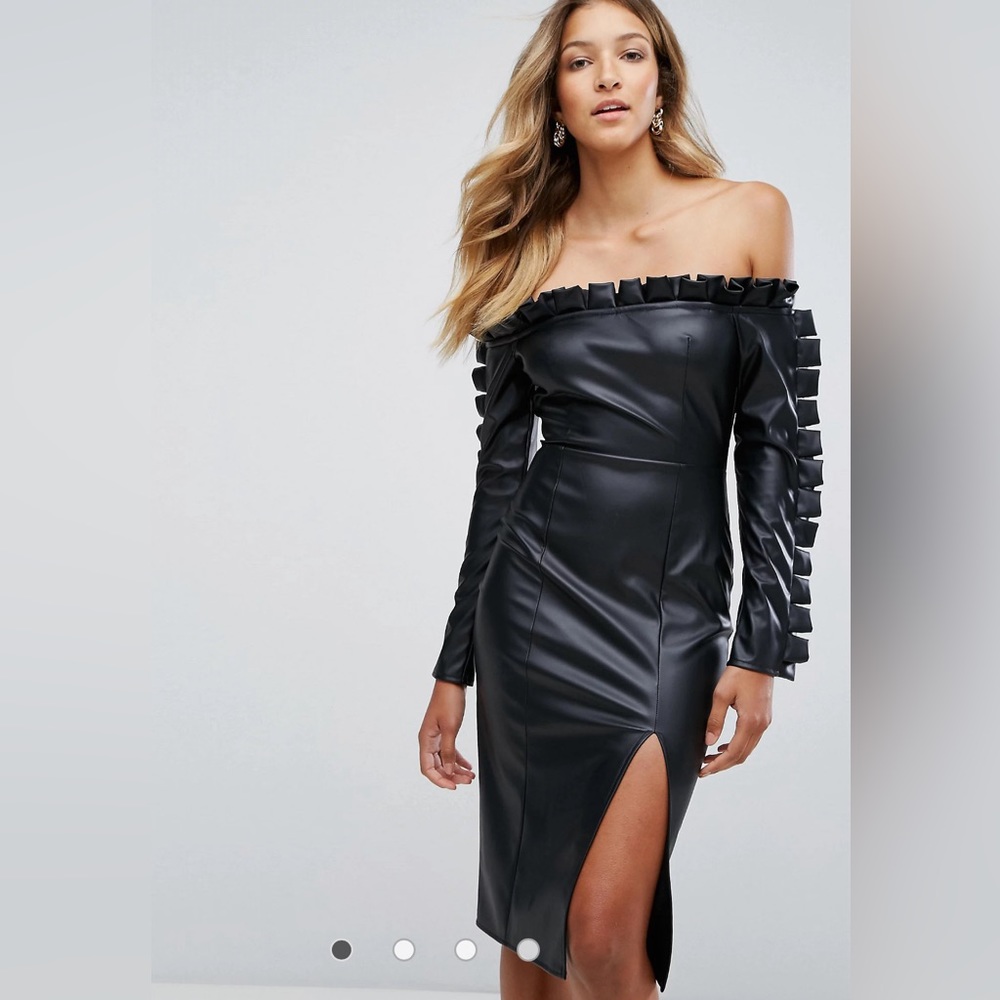 NWT Misguided faux leather pencil, off-shoulder dress